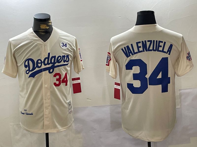 Men Los Angeles Dodgers #34 Valenzuela Cream Throwback Game 2024 Nike MLB Jersey style 1120